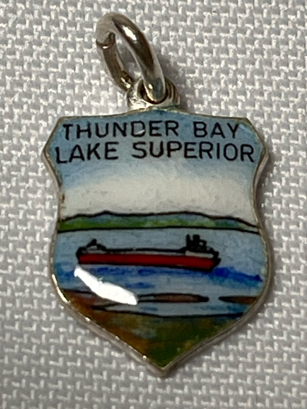 Vintage Enamel Thunder Bay Lake Superior Shield Charm 
Sterling. Stamped
Collect